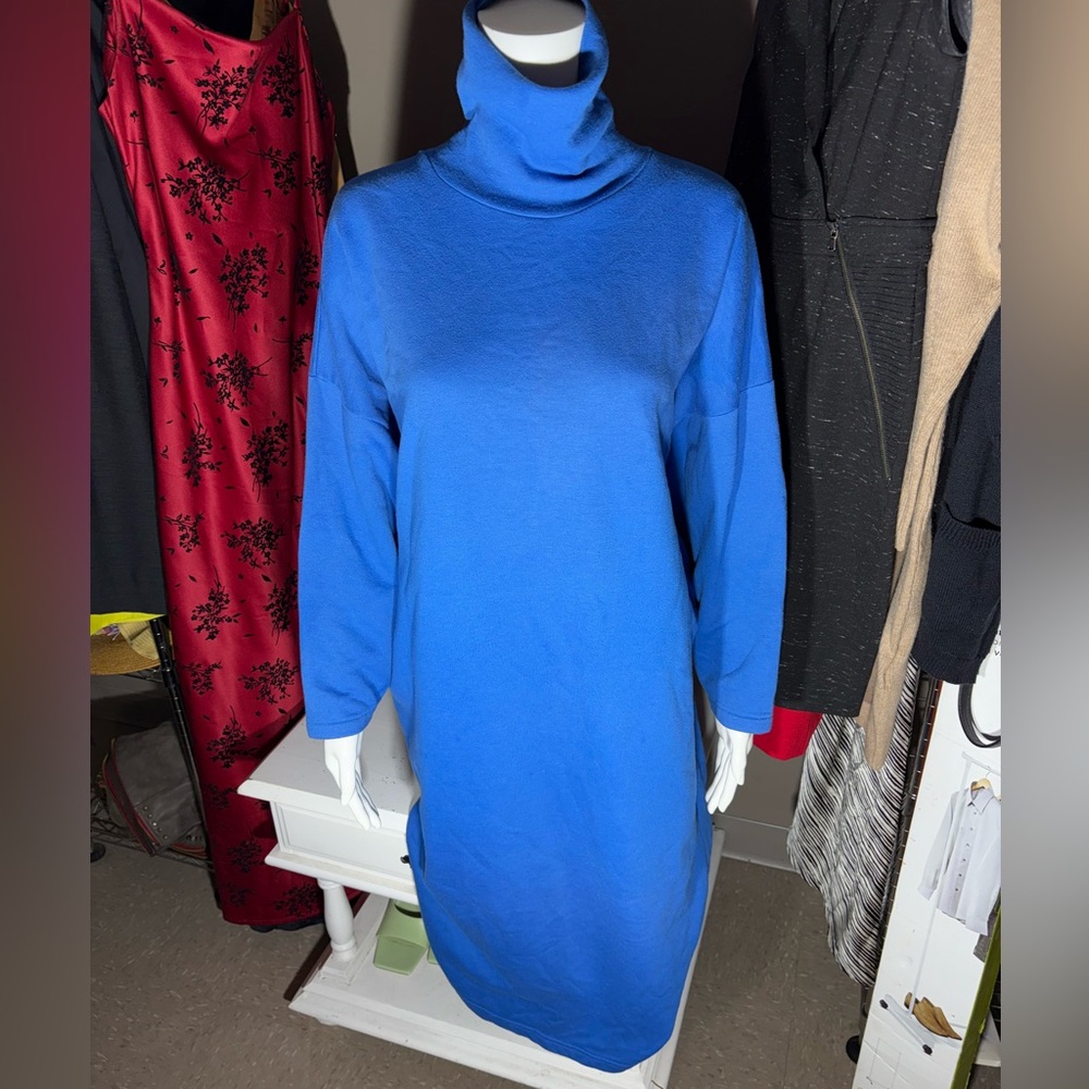 Cozy Turtleneck Long Sleeve Dress - Blue
